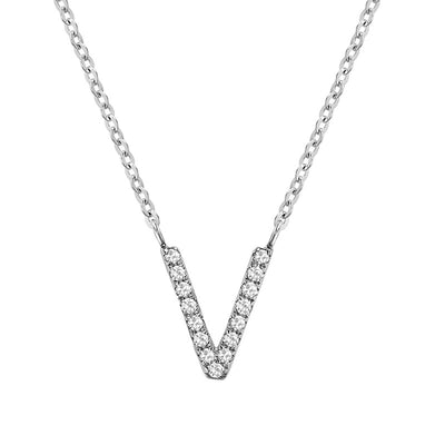 10 Karat White Gold Diamond Block Initial Necklace