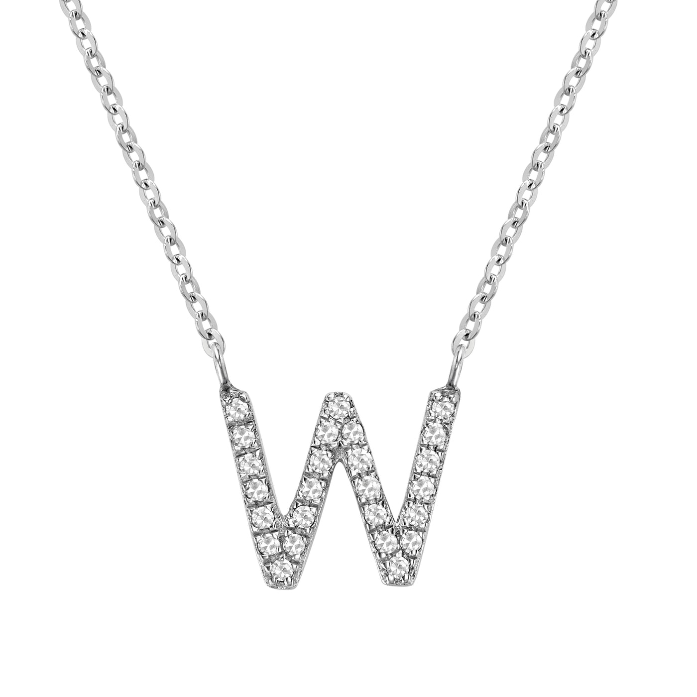 10 Karat White Gold Diamond Block Initial Necklace