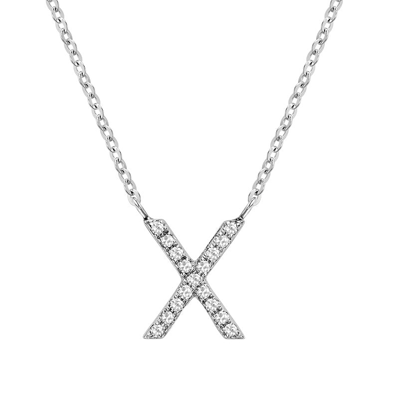 10 Karat White Gold Diamond Block Initial Necklace