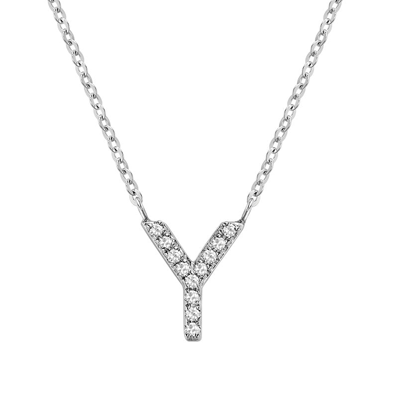 10 Karat White Gold Diamond Block Initial Necklace