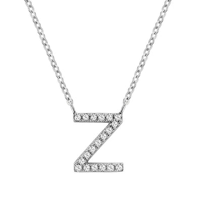 10 Karat White Gold Diamond Block Initial Necklace