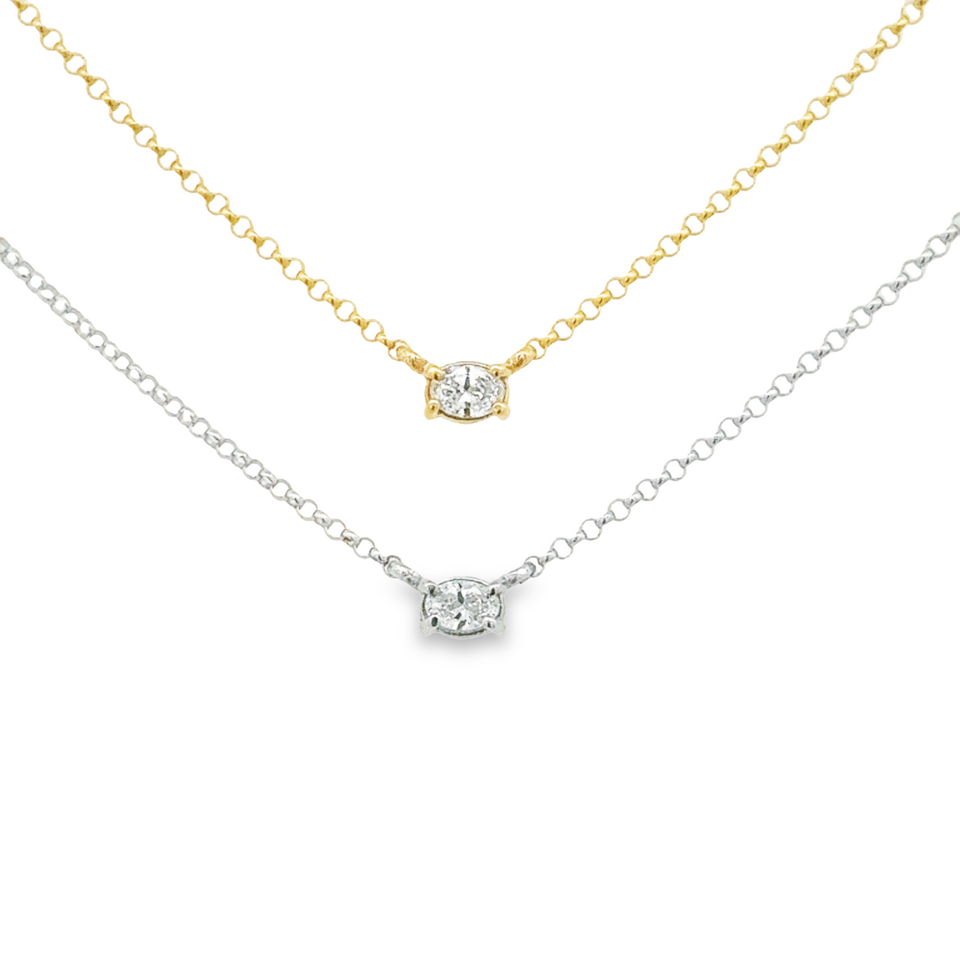 14 Karat Gold Oval Cut Lab Diamond Necklace