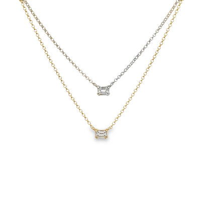 14 Karat Gold Emerald Cut Lab Diamond Necklace