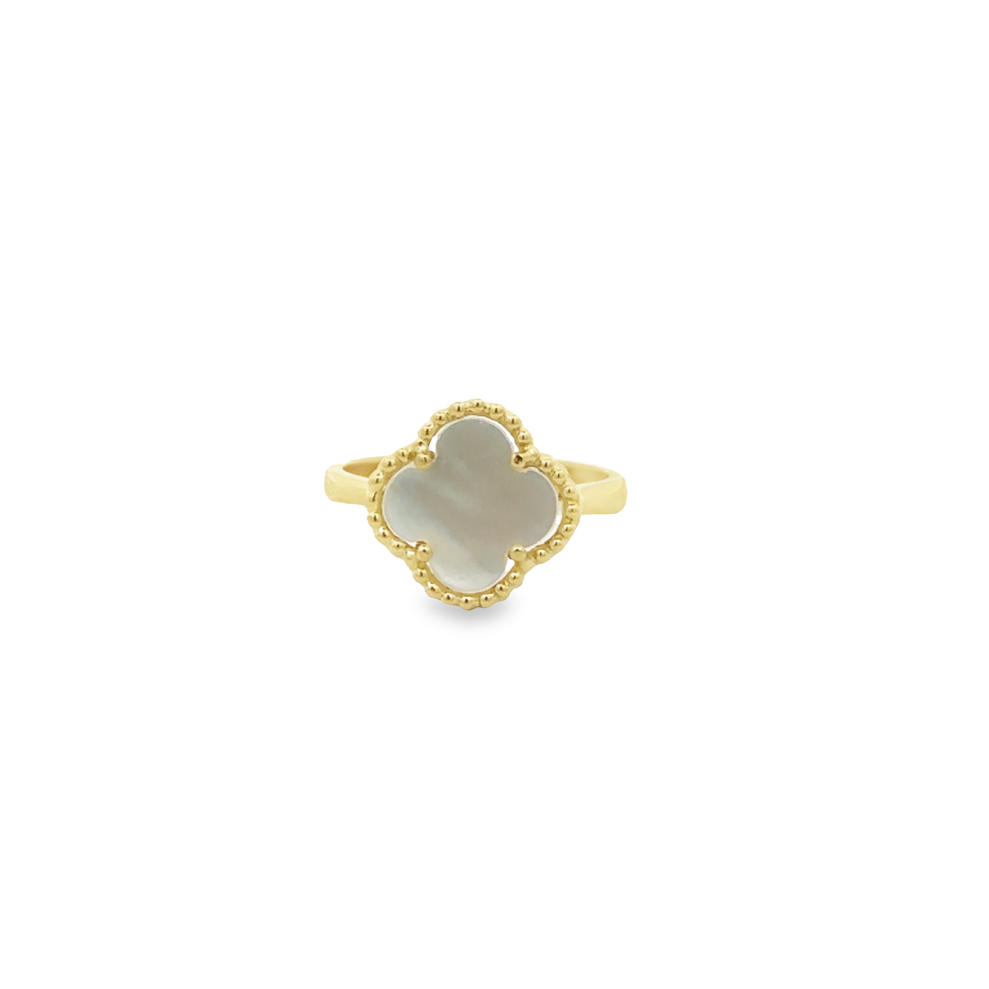 18 Karat Yellow Gold Mother of Pearl Clover Ring