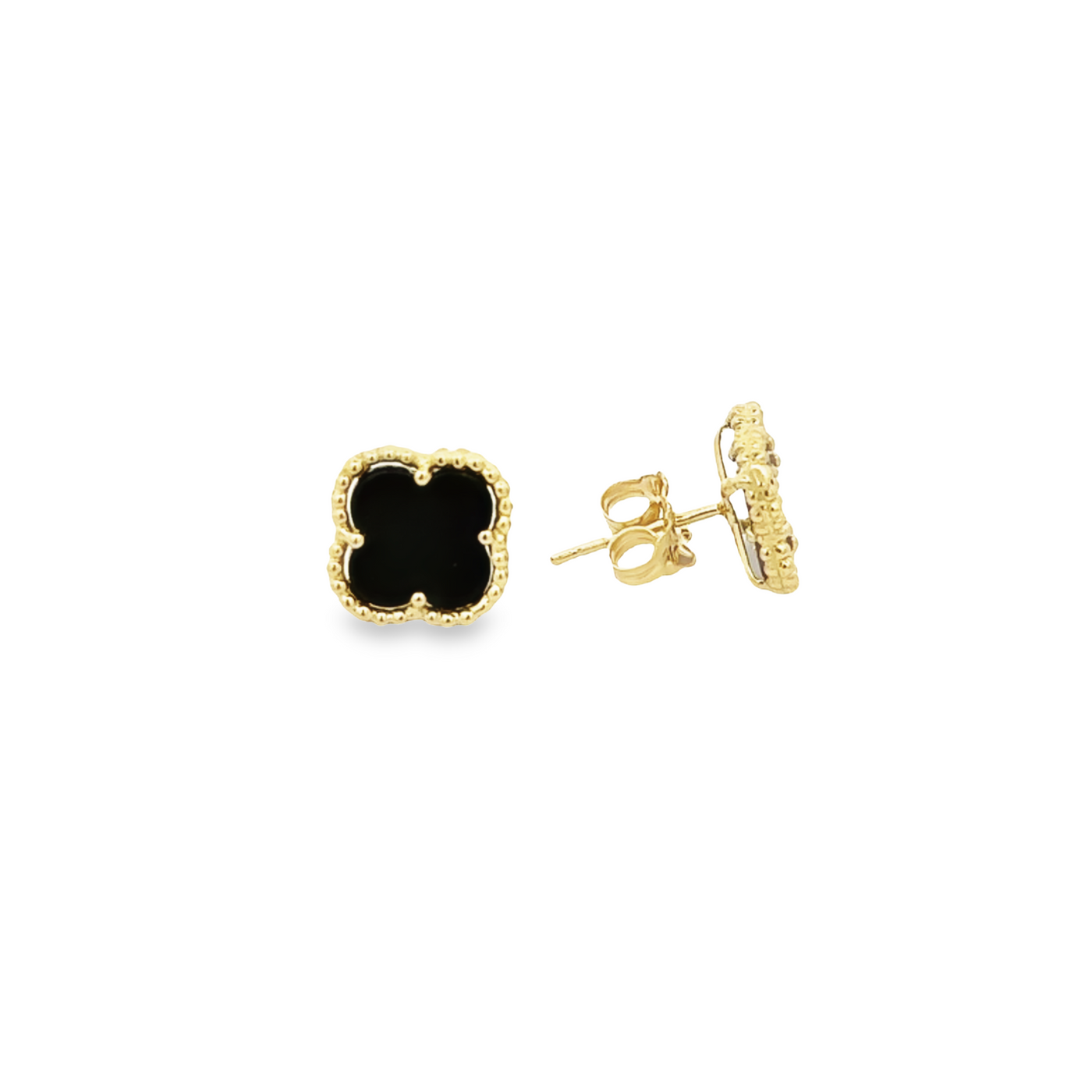 18 Karat Yellow Gold Black Onyx Clover Earrings