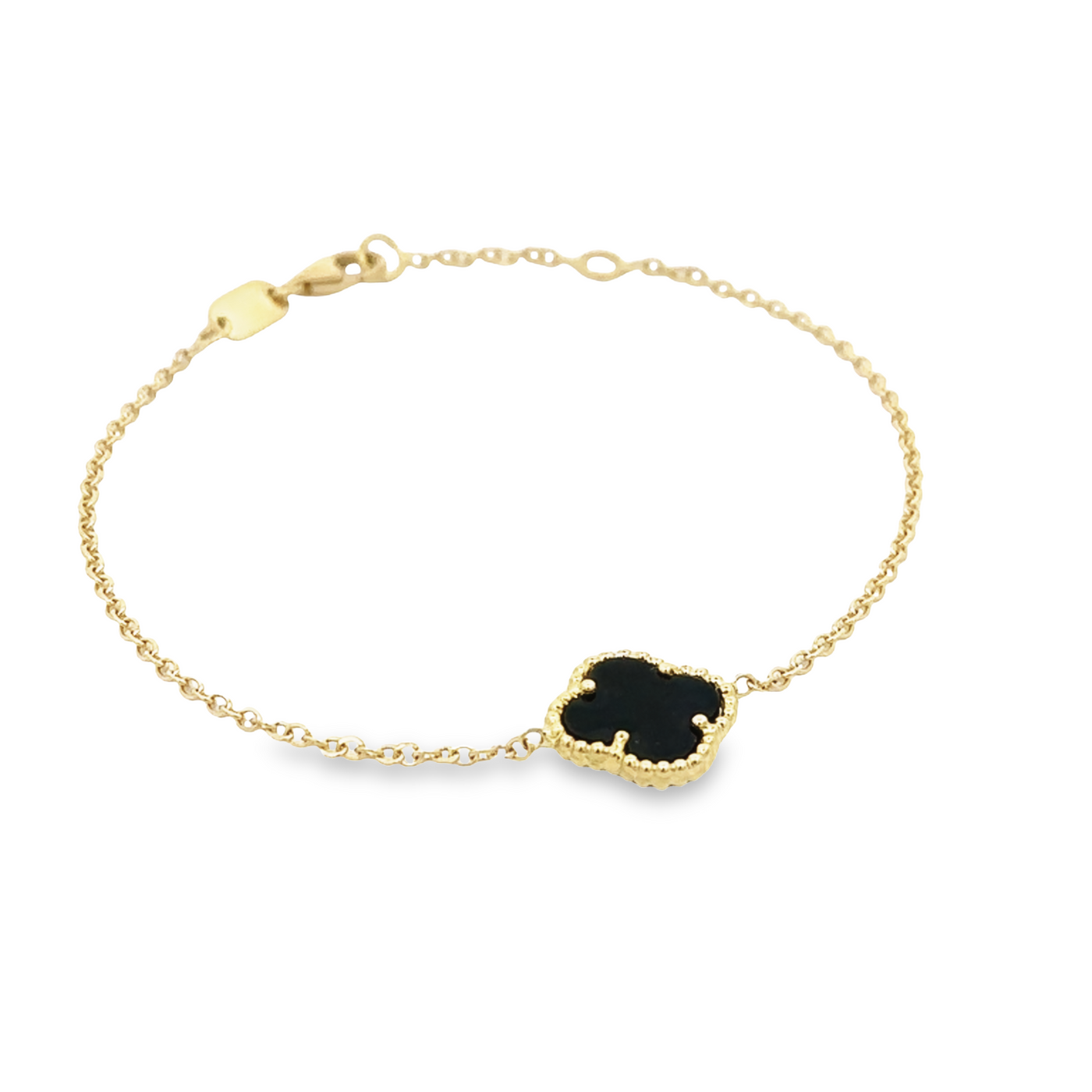 18 Karat Yellow Gold Onyx Single Clover Bracelet