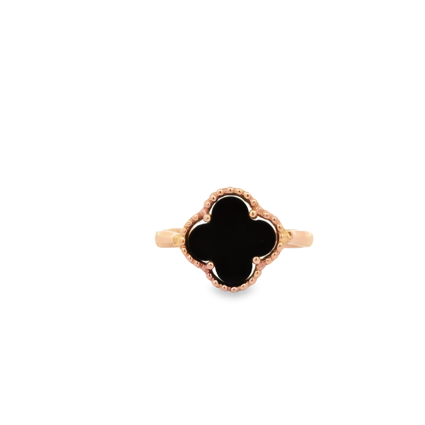 18 Karat Rose Gold Black Onyx Clover Ring
