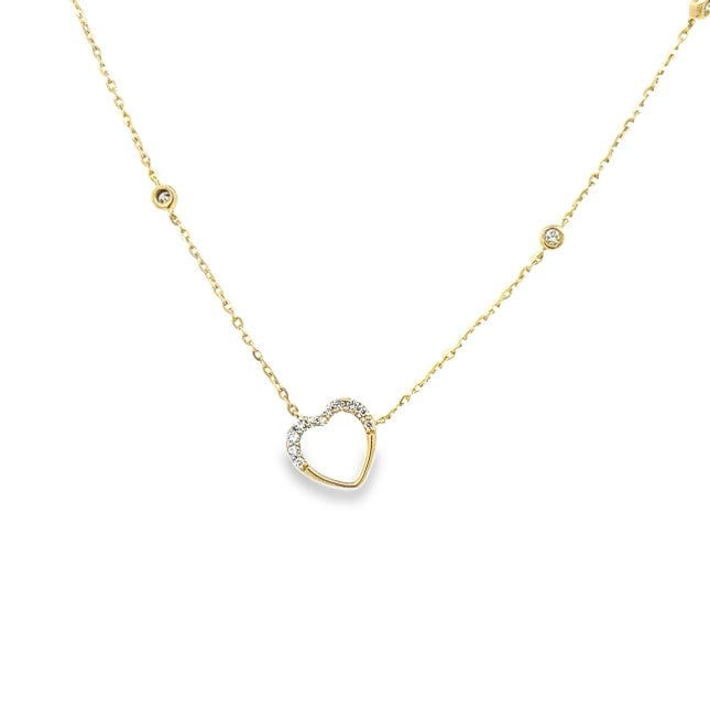 14 Karat Yellow Gold Heart Diamond Necklace