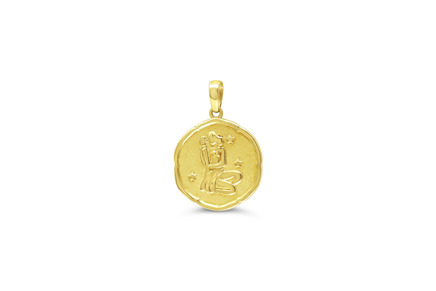 10 Karat Yellow Gold Aquarius Zodiac Disc Necklace