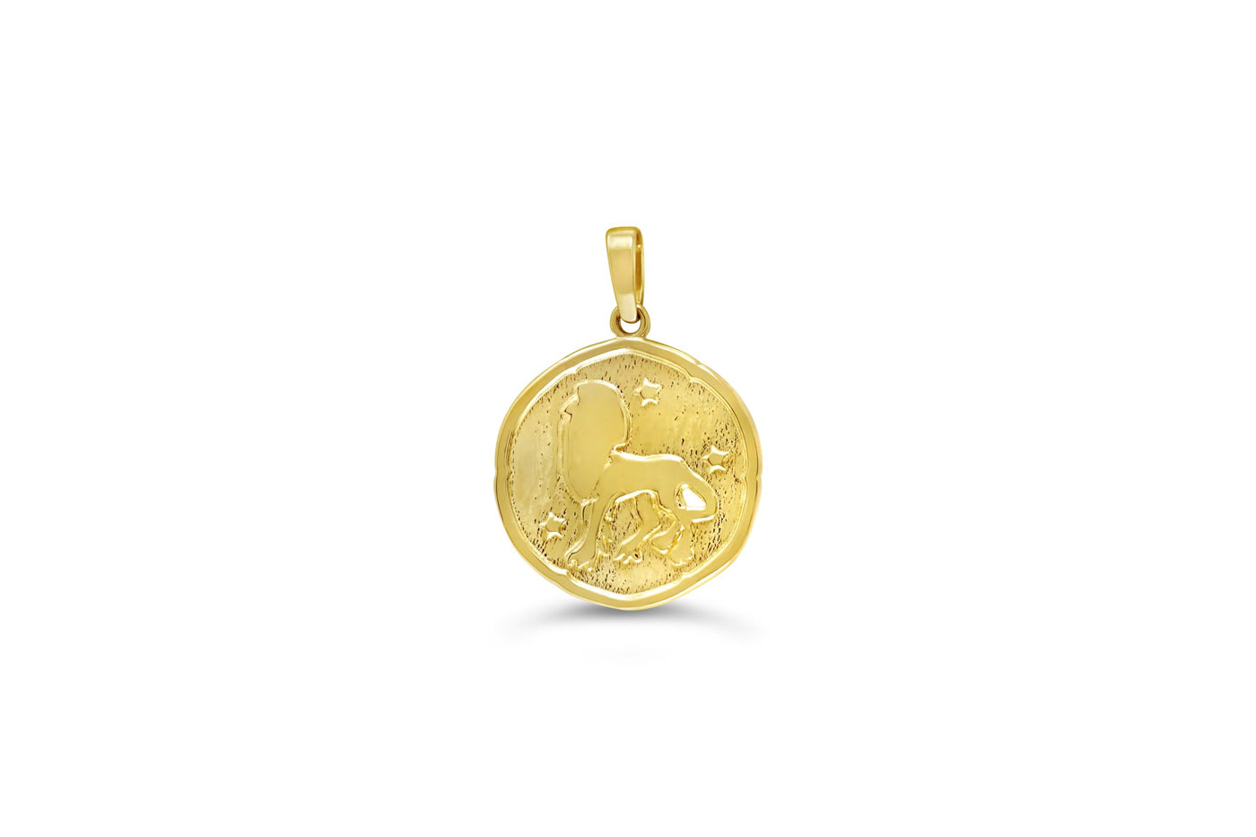 10 Karat Yellow Gold Leo Zodiac Disc Necklace