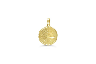10 Karat Yellow Gold Libra Zodiac Disc Necklace