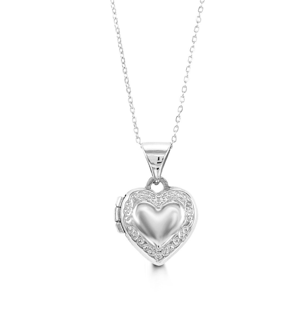 10 Karat White Gold Heart Locket Children's Necklace