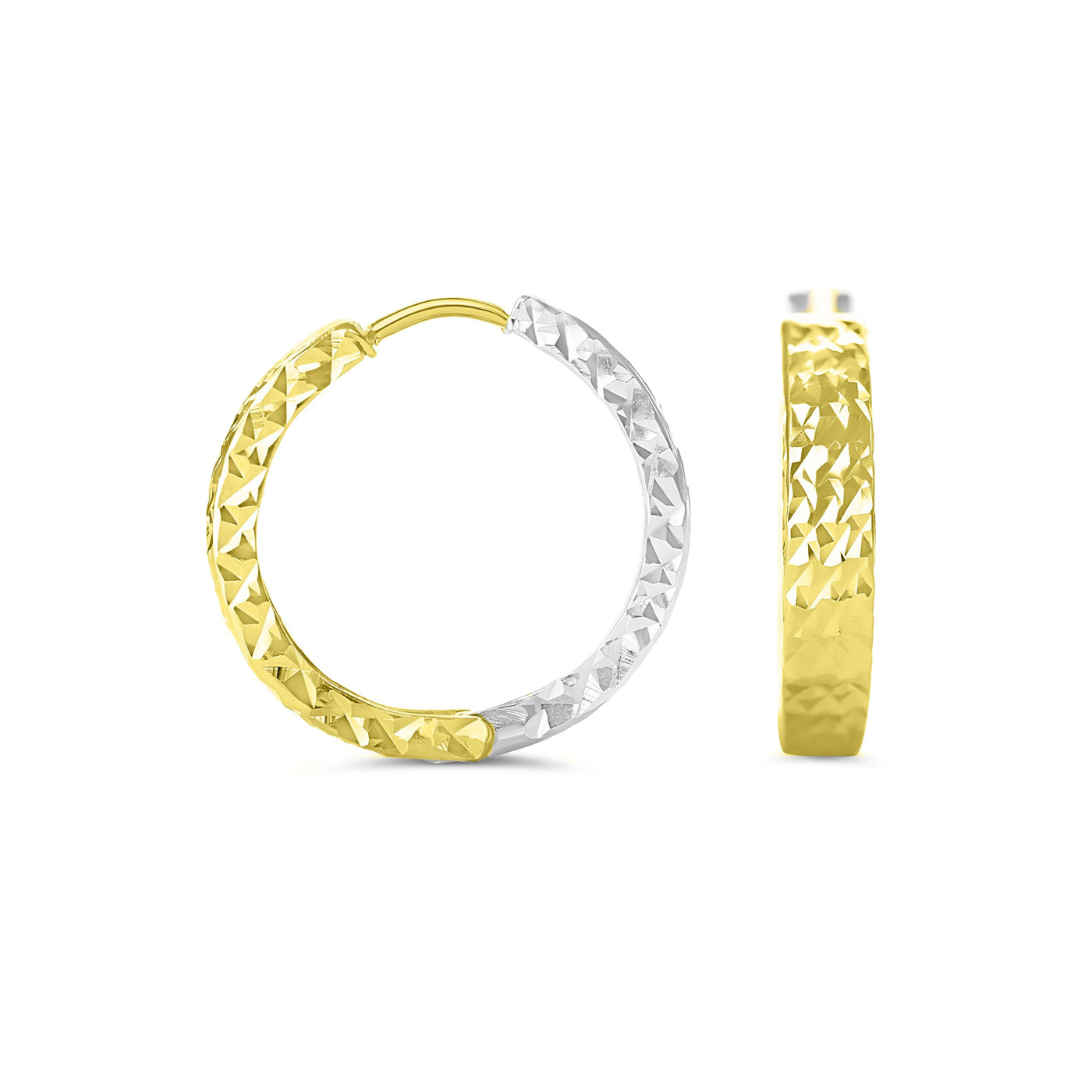 10 Karat White & Yellow Gold Diamond Cut Reversible Hoops