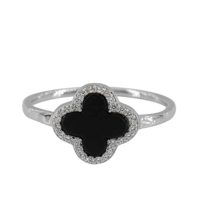 Sterling Silver Black Clover Ring