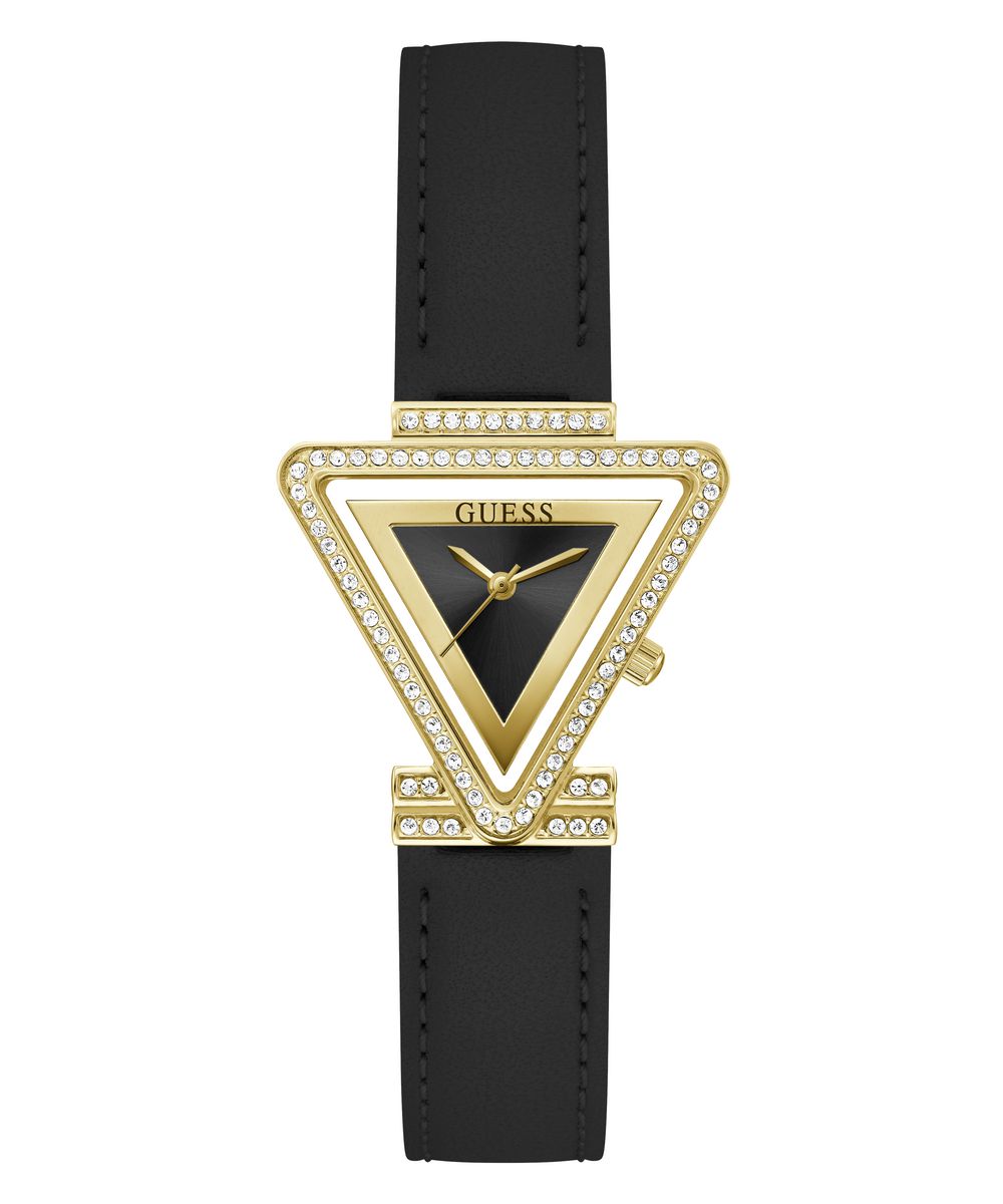 Guess Gold-Tone Triangle and Black Leather Watch-GW0504L5