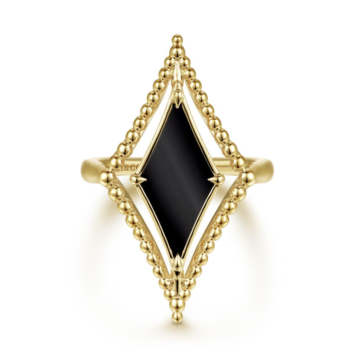 Gabriel & Co. 14 Karat Yellow Gold Onyx Rhombus Bujukan Ring
