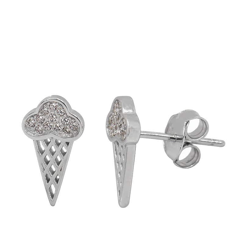 Sterling Silver and Cubic Zirconia Ice Cream Cone Earrings