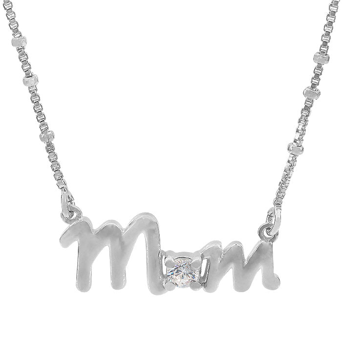 Sterling Silver Cubic Zirconia Mom Necklace