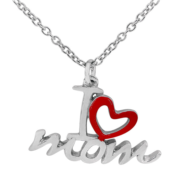Sterling Silver I Love Mom Necklace