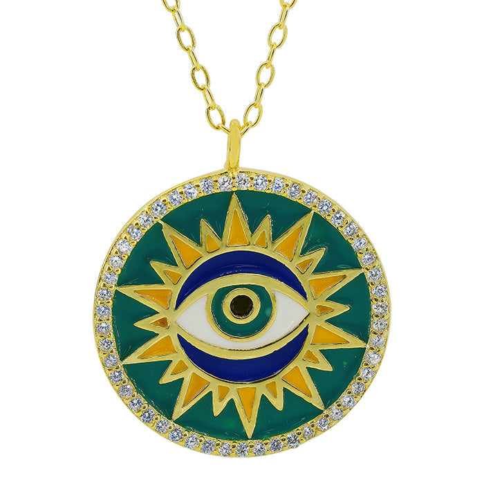 Gold Plated Sterling Silver Disc Evil Eye Necklace