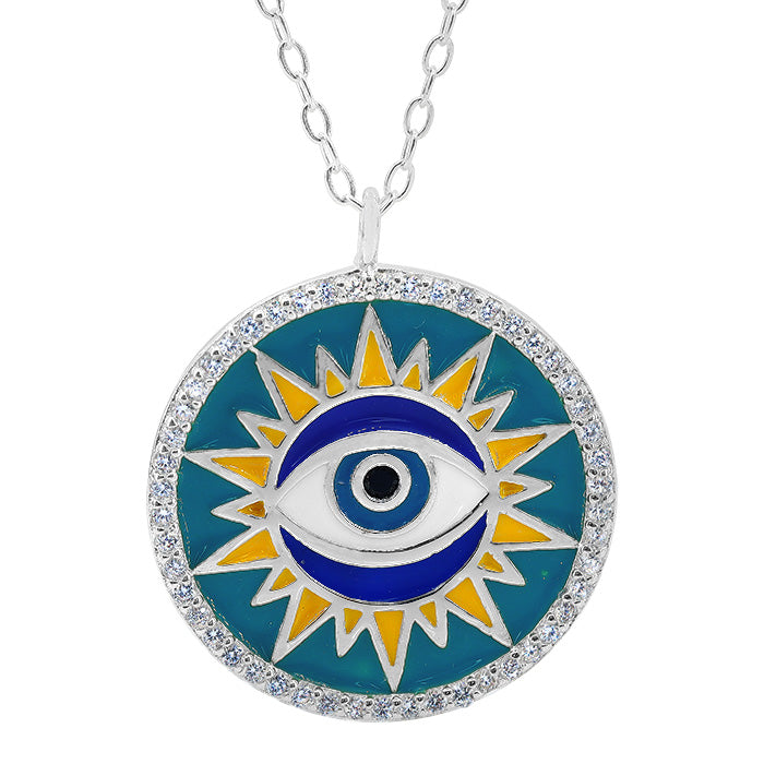 Sterling Silver Disc Evil Eye Necklace