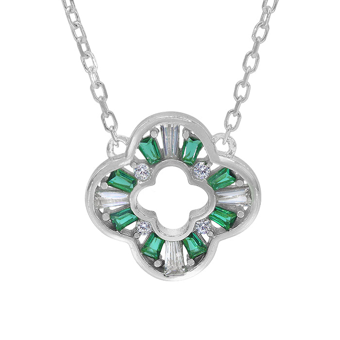 Sterling Silver Green Cubic Zirconia Clover Necklace