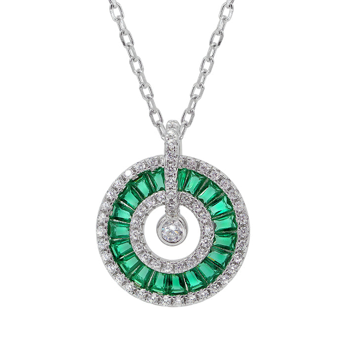 Sterling Silver Green Cubic Zirconia Circle Necklace