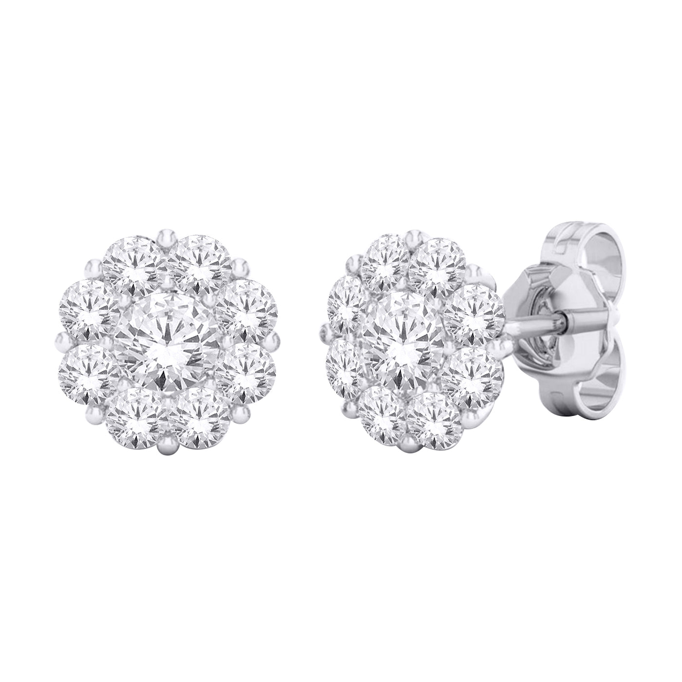10 Karat White Gold Laboratory Diamond 1.00CTW Flower Cluster Earrings