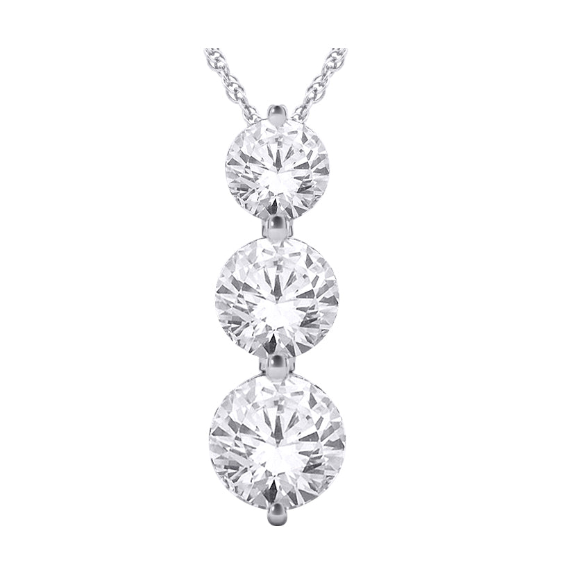 10 Karat White Gold Laboratory Grown 1.00 CTW Diamond 3 Stone Necklace