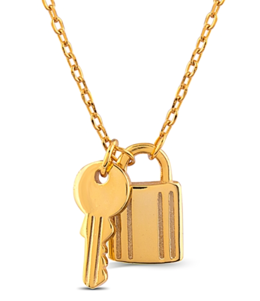 Sterling Silver Gold Plated Lock Key Necklace