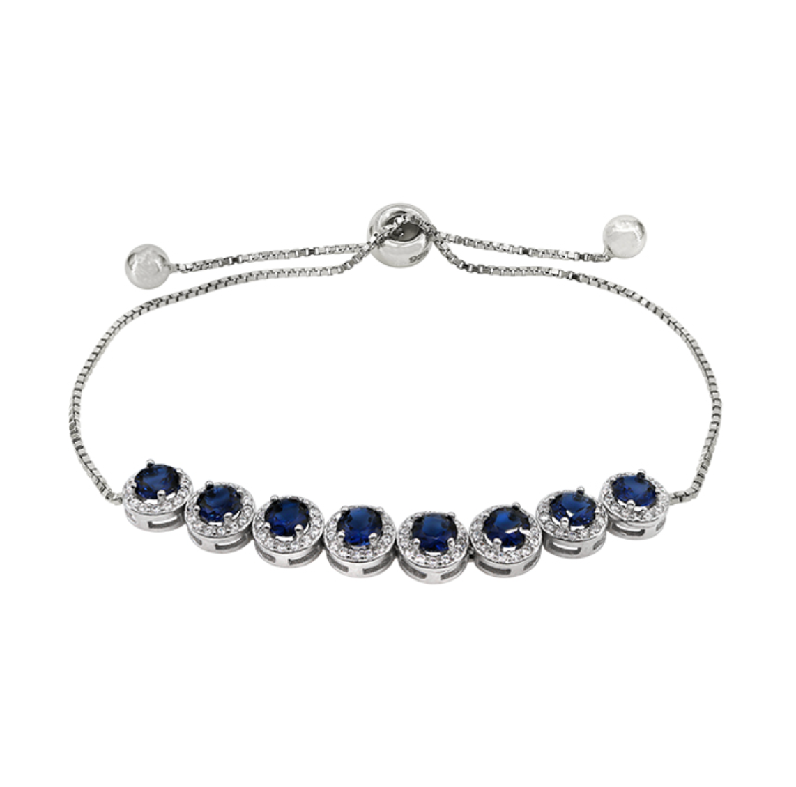 Sterling Silver Blue Cubic Pull Bracelet