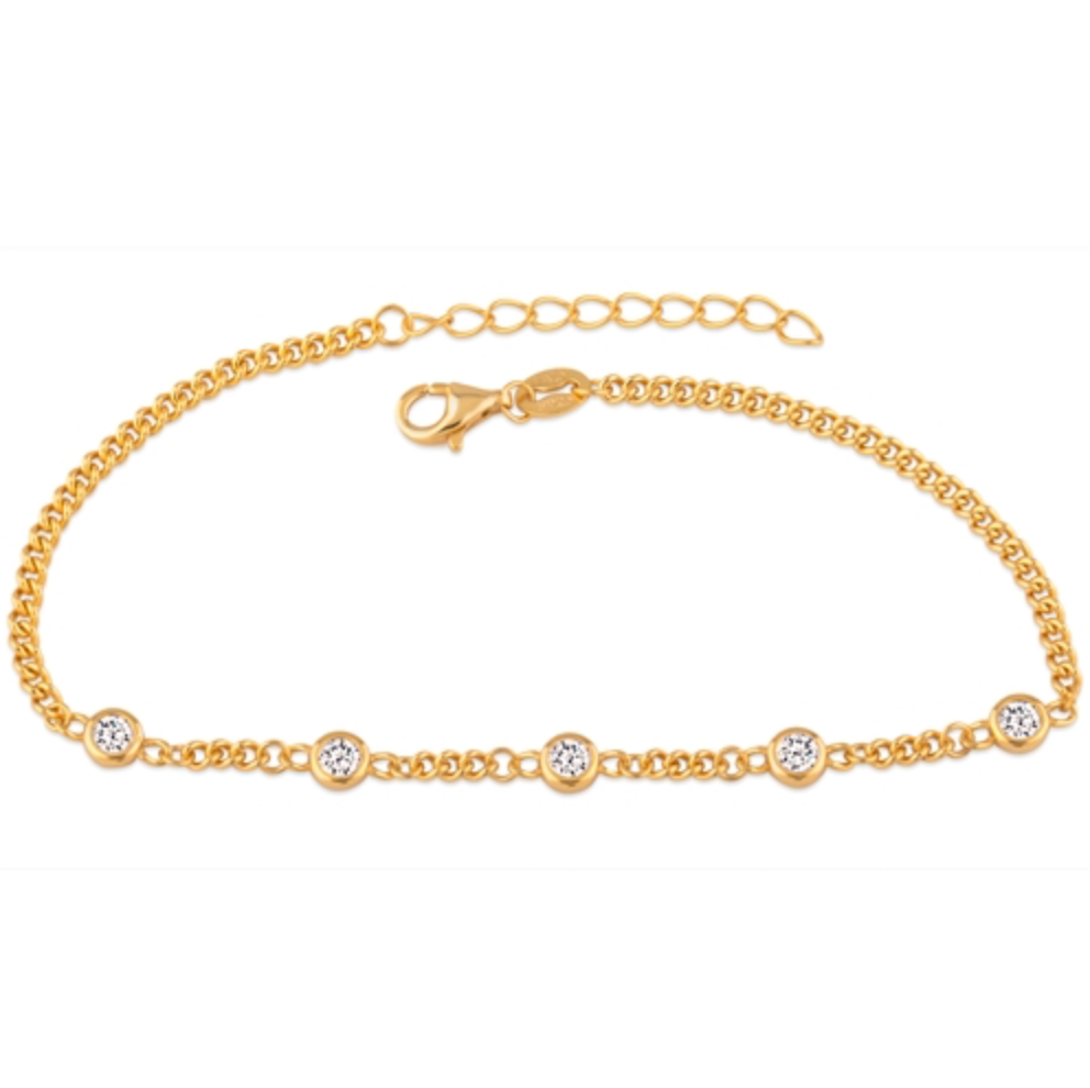 Sterling Silver Cubic Zirconia Gold Curb Bracelet