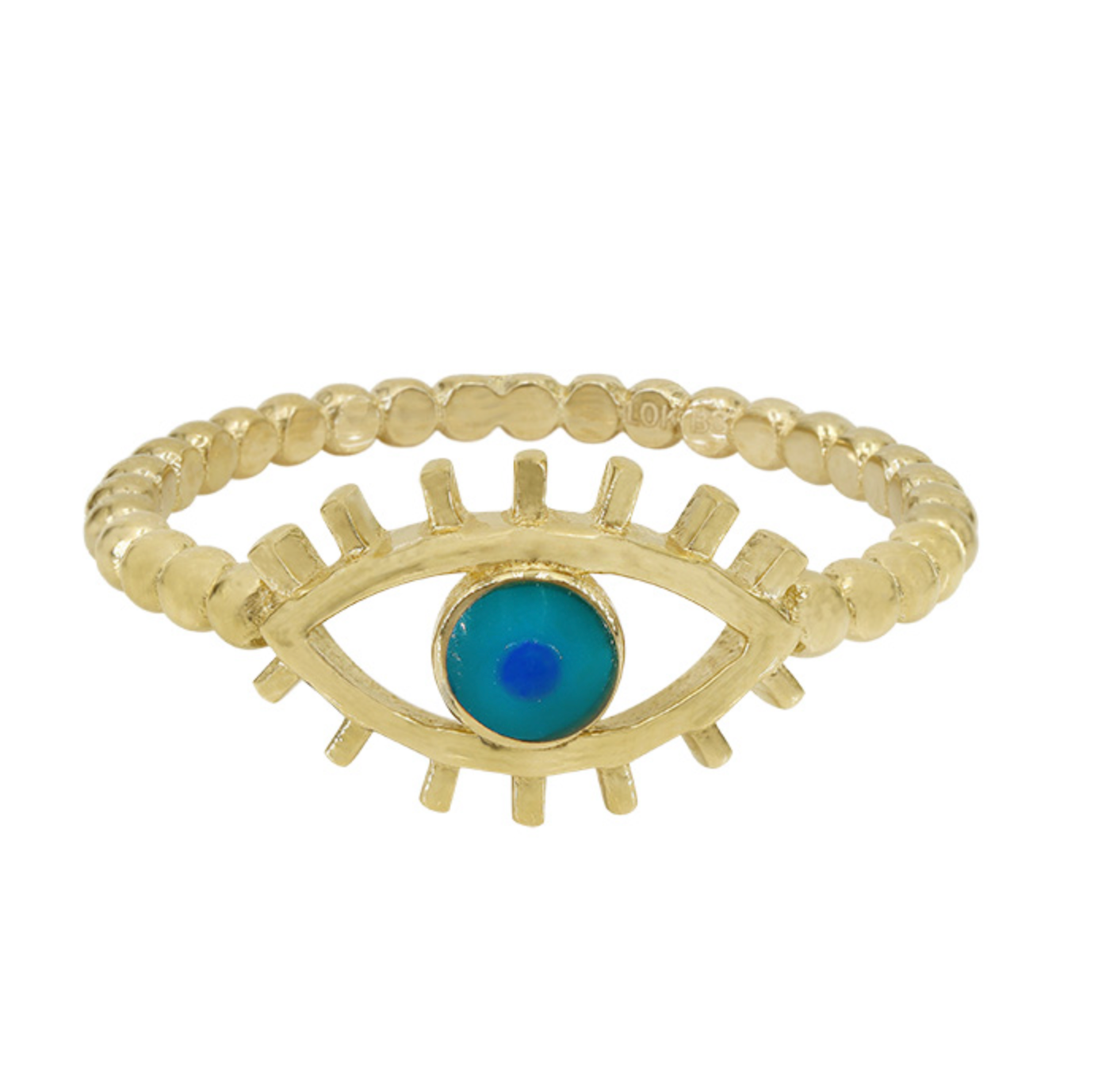 10 Karat Yellow Gold Beaded Evil Eye Ring