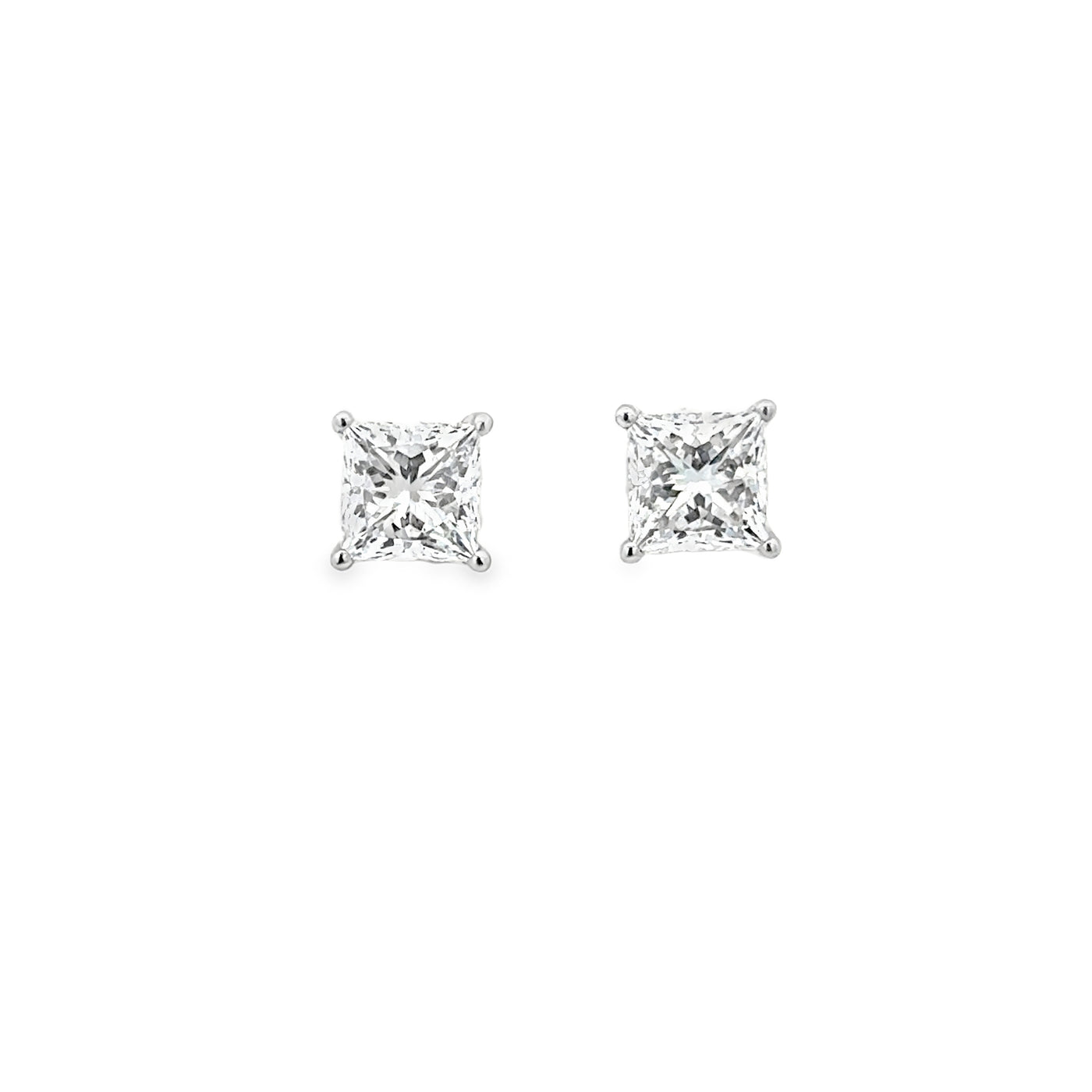 14 Karat White Gold Laboratory Diamond 2.00ctw Princess Cut Earrings