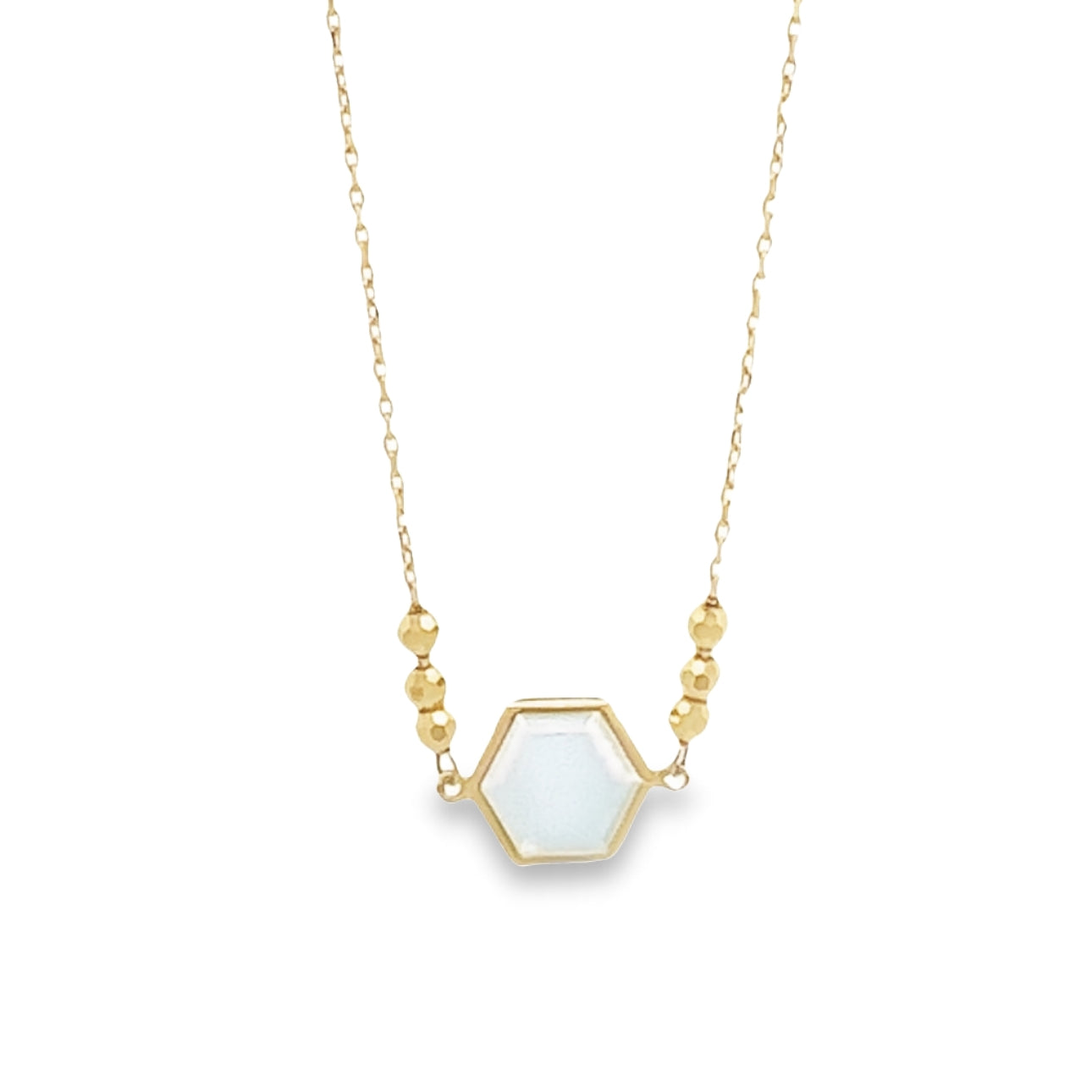 10 Karat Yellow Gold Hexagon Blue Topaz Necklace