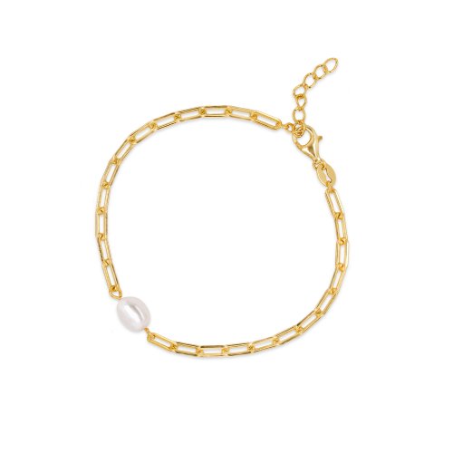 Sterling Gold Plated Pearl Paperclip Bracelet