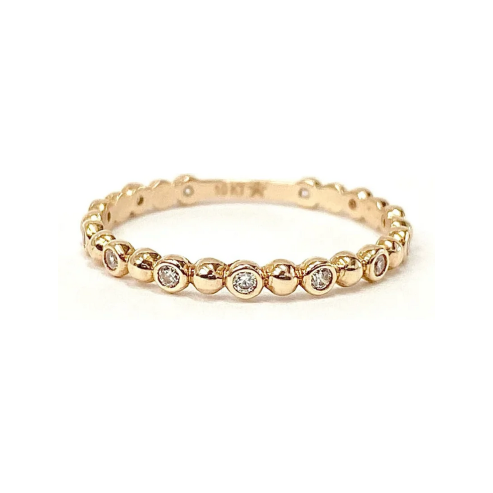 10 Karat Gold Beaded Stackable Band with Cubic Zirconia