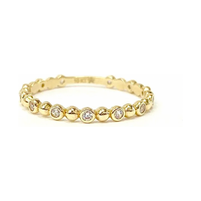 10 Karat Gold Beaded Stackable Band with Cubic Zirconia