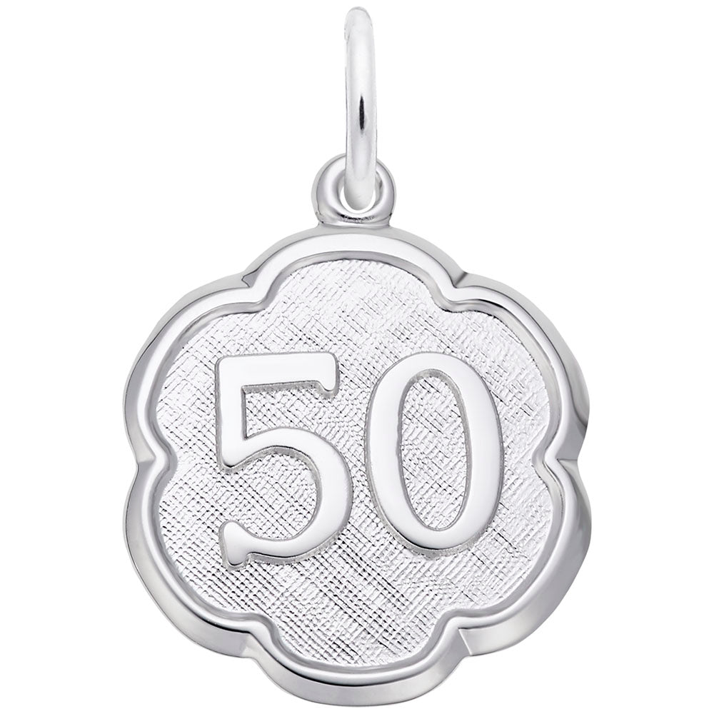 Sterling Silver Number Fifty Scalloped Disc Charm