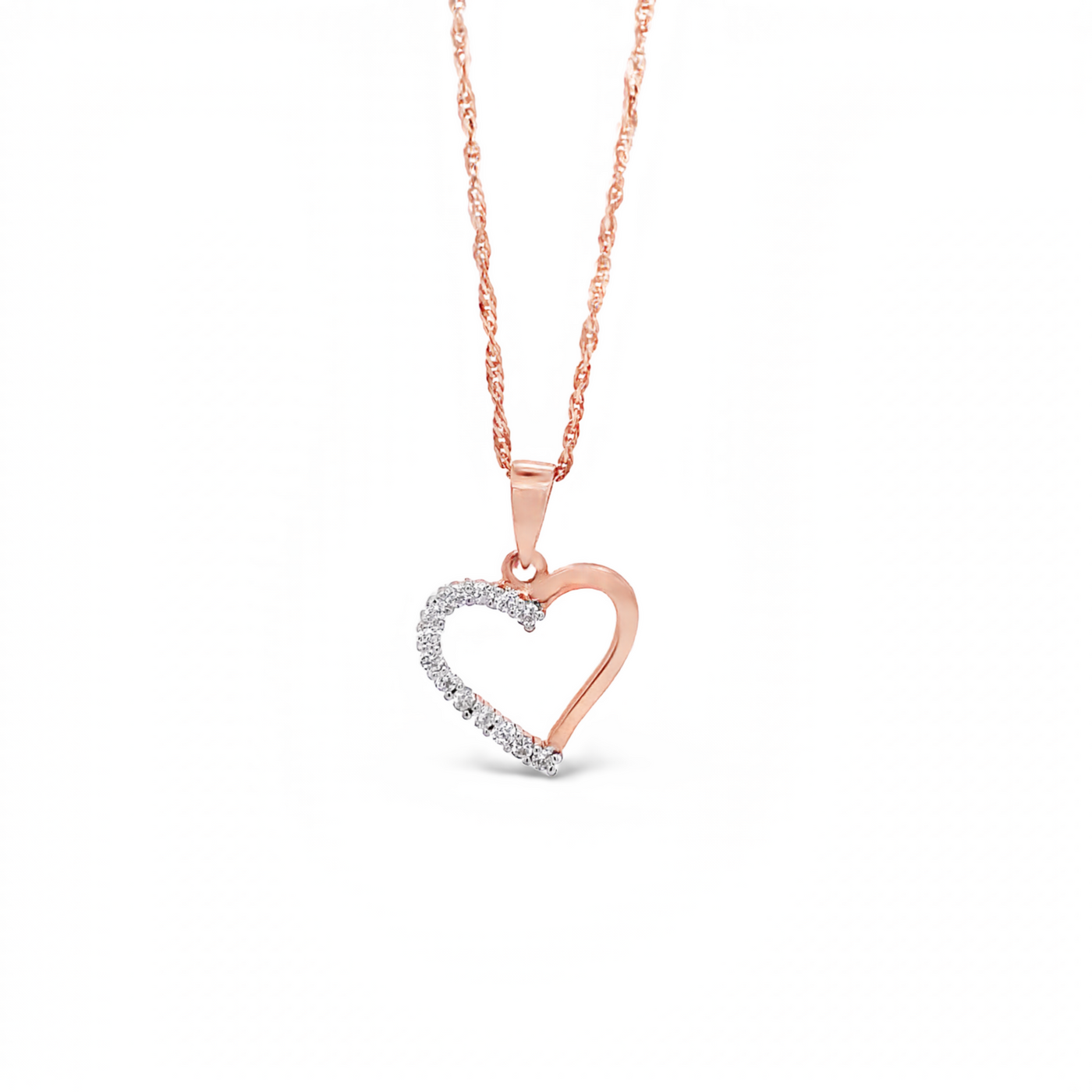 10 Karat Rose Gold Diamond Heart Necklace