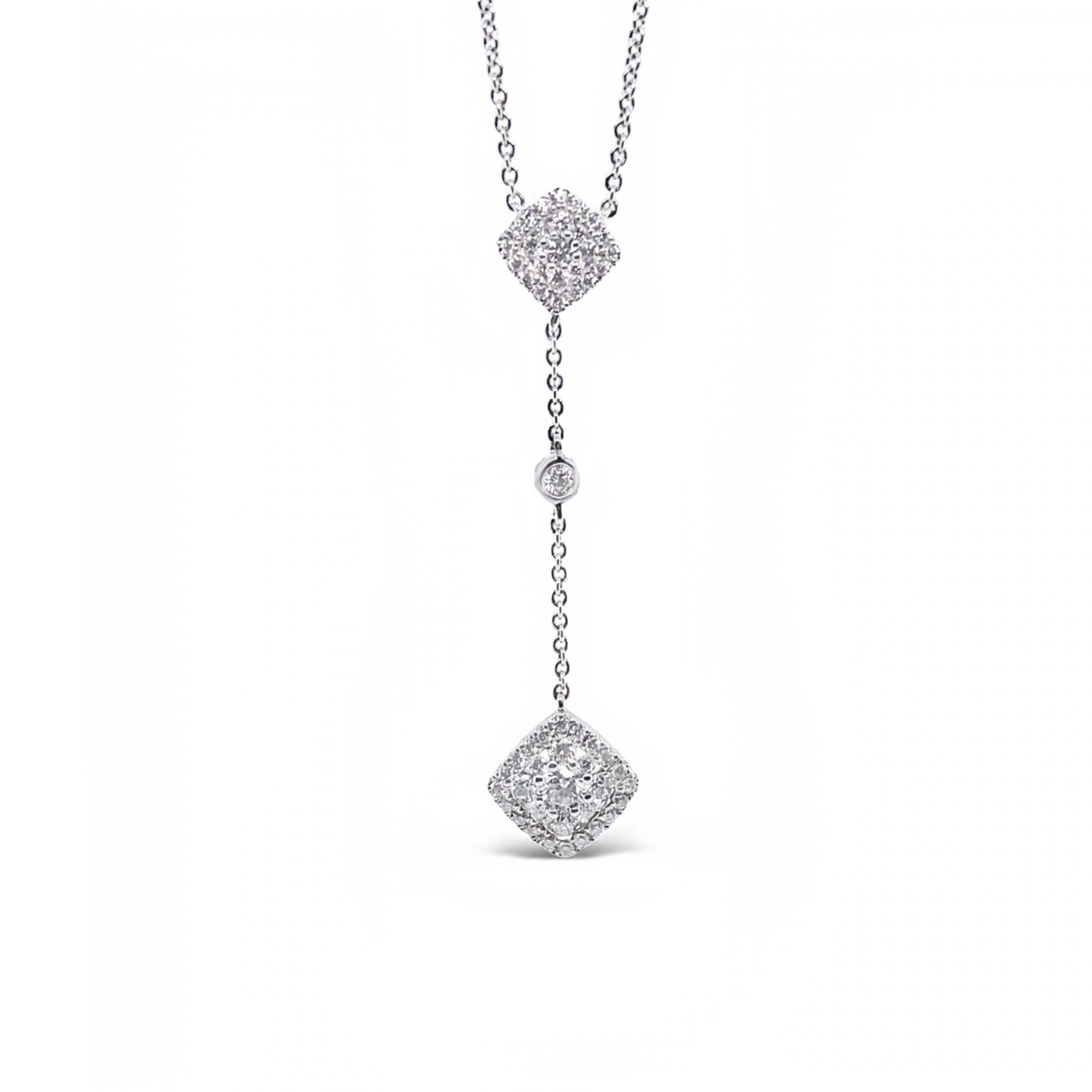 14 Karat White Gold Diamond Drop Necklace