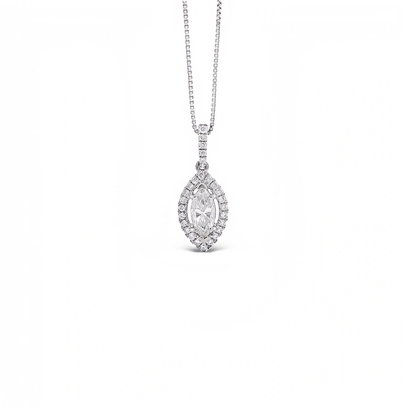 14 Karat White Gold Marquise Diamond Necklace