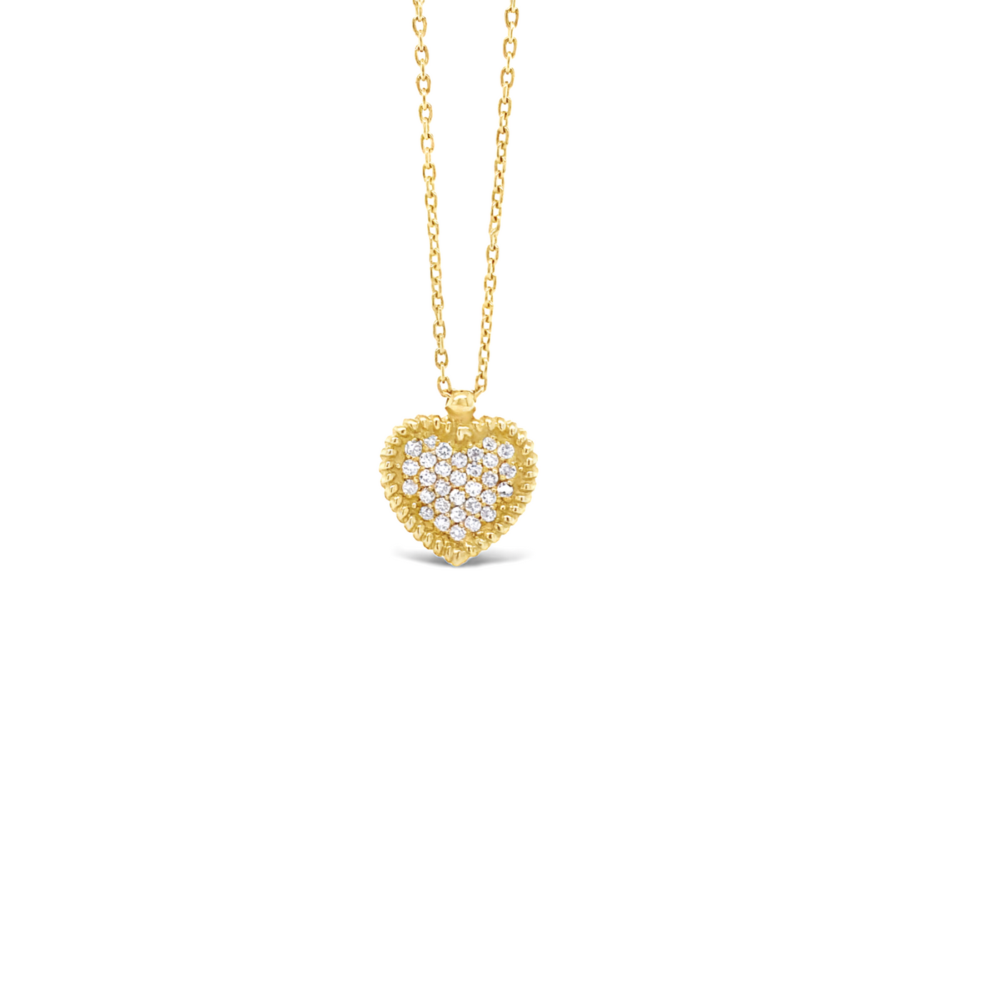 18 Karat Yellow Gold Diamond Pave Heart Necklace