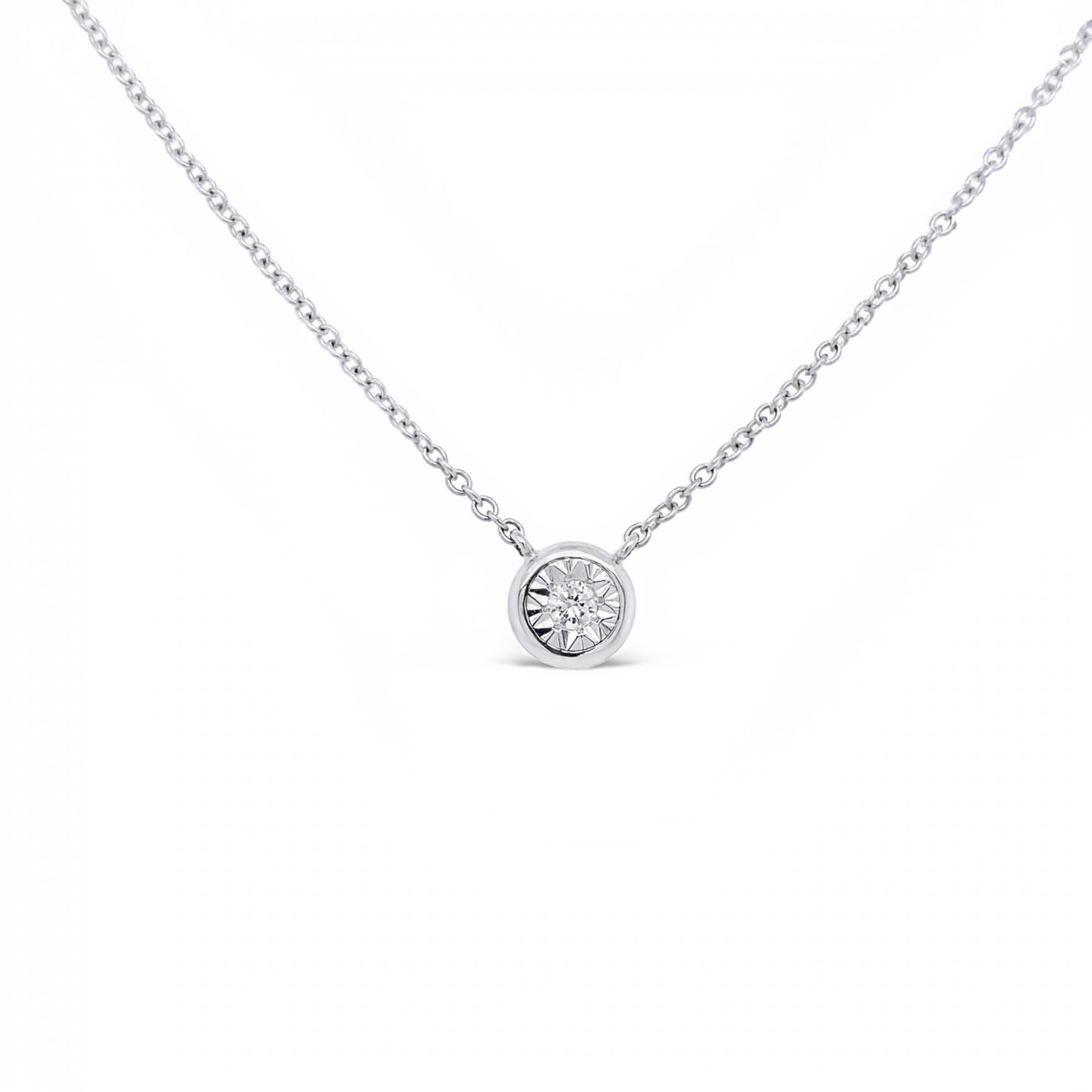 14 Karat White Gold Diamond Bezel Necklace
