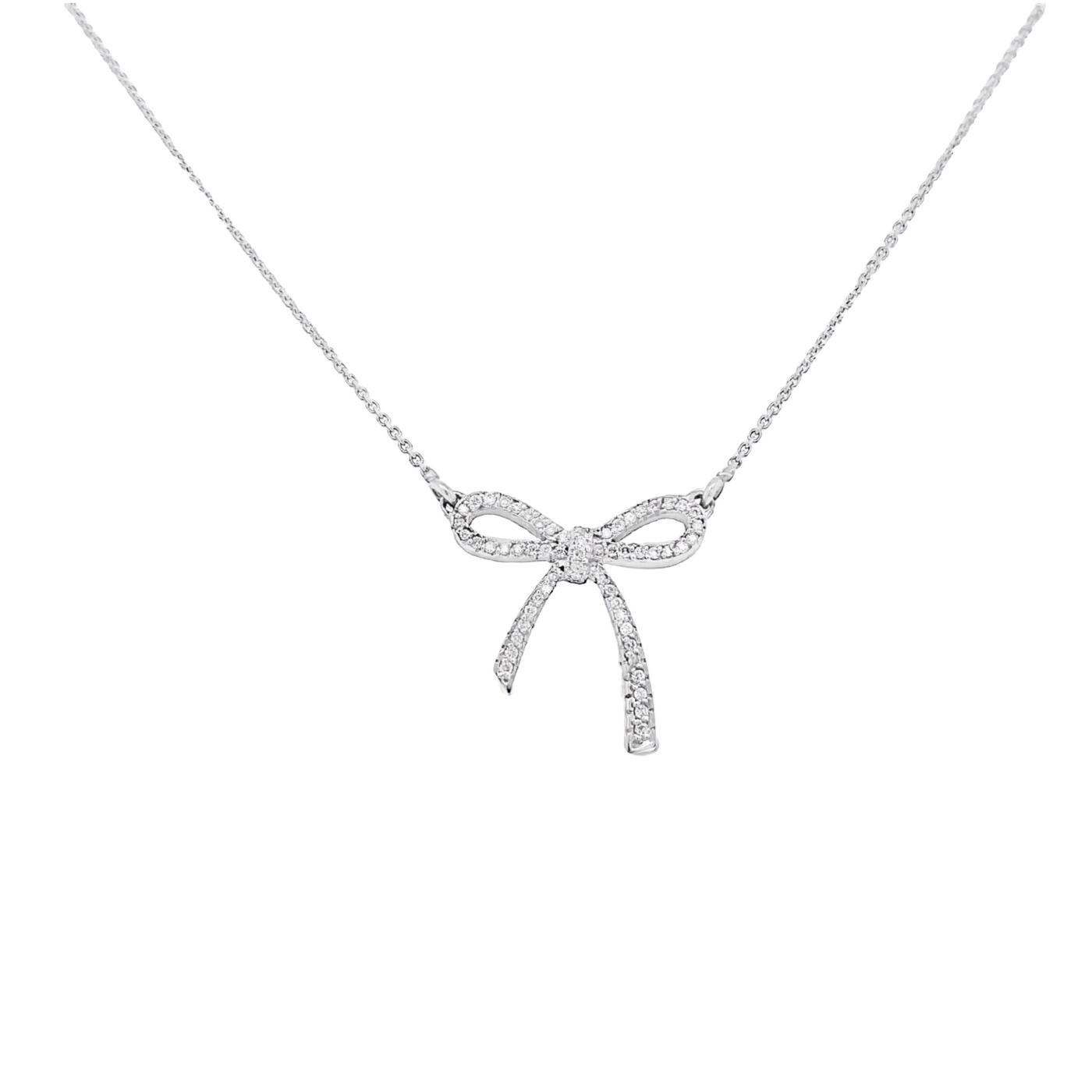 14 Karat White Gold Diamond Bow Necklace