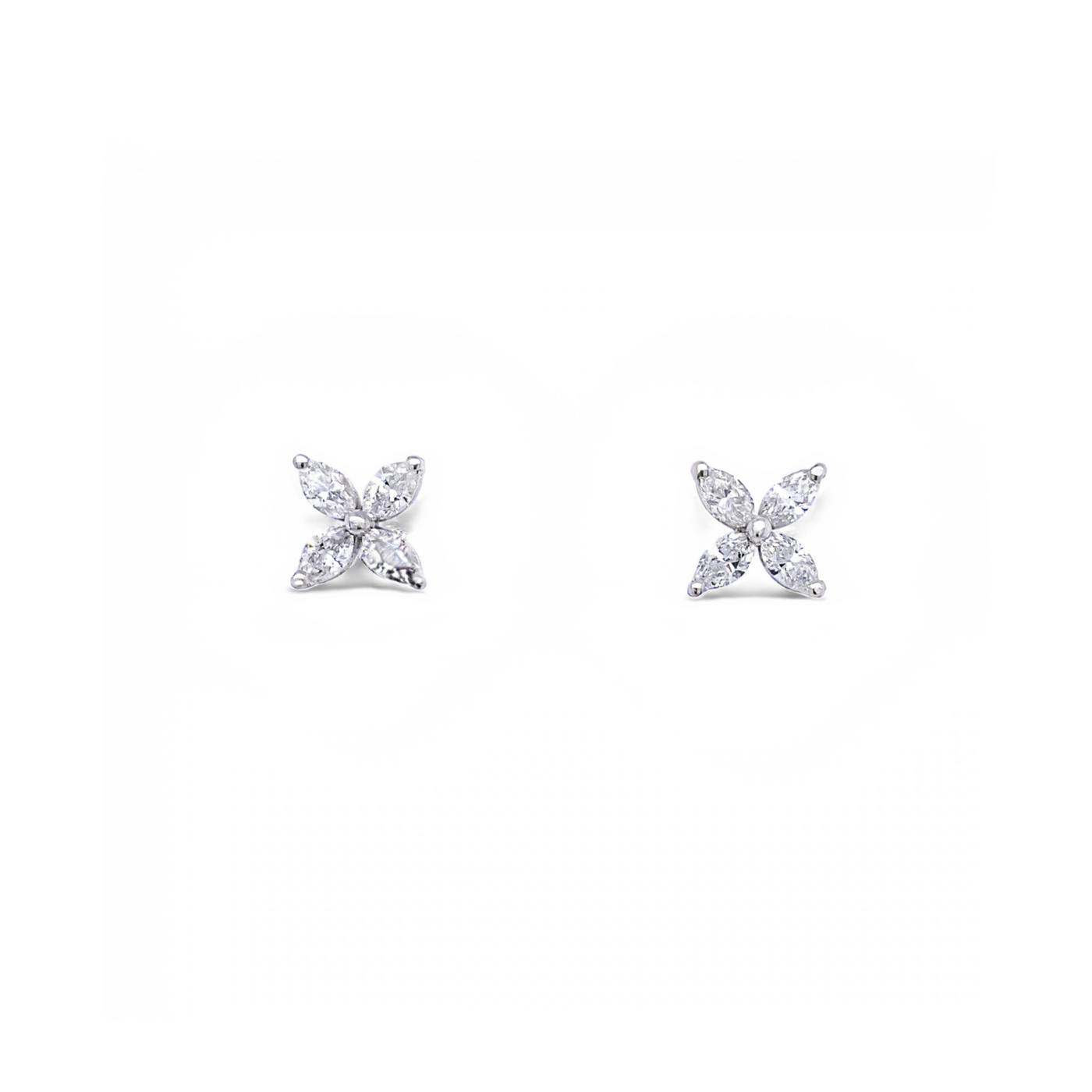 18 Karat White Gold Marquise Flower Diamond Earrings