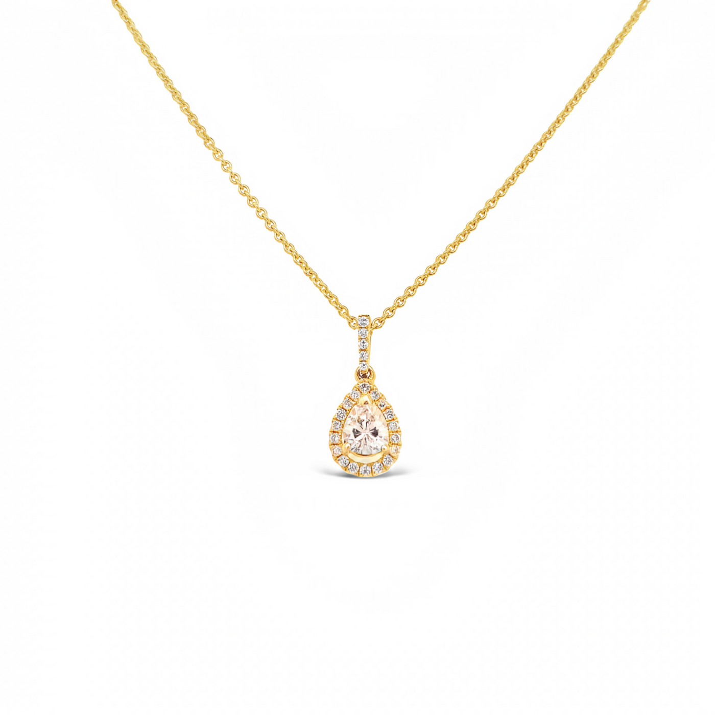 14 Karat Yellow Gold Pear Shaped Diamond Necklace