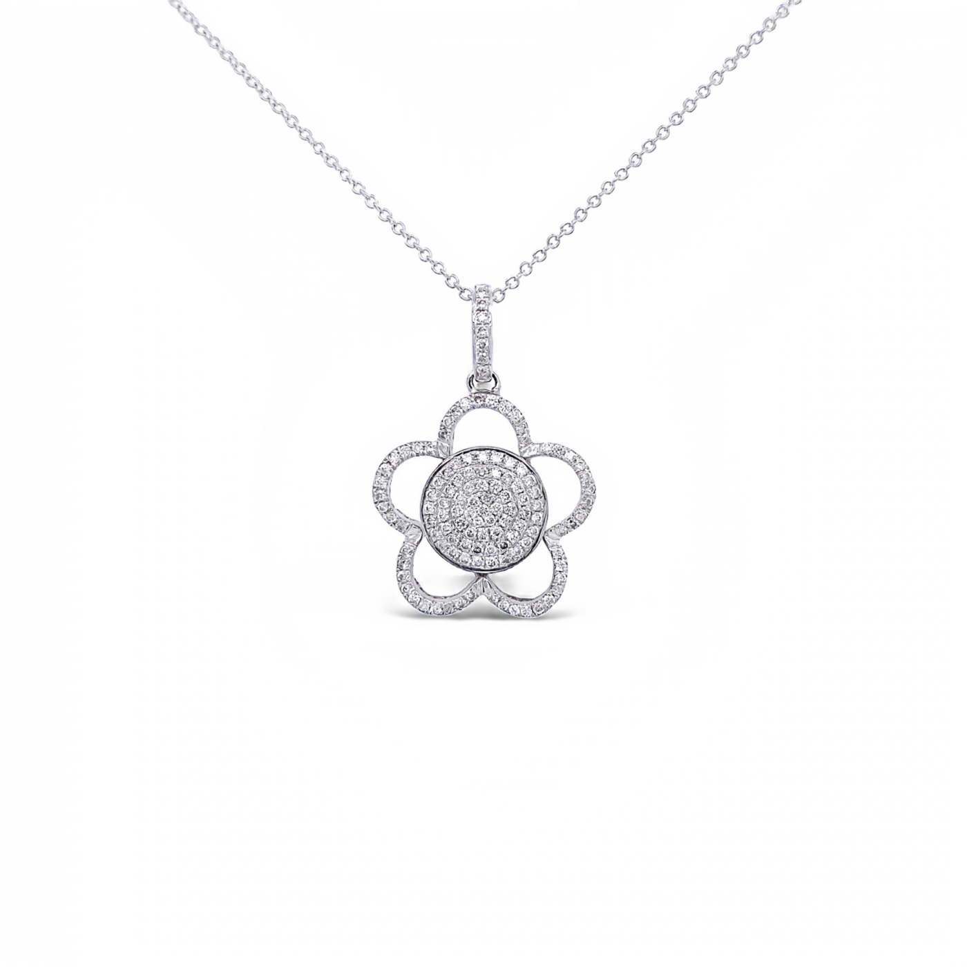 14 Karat White Gold Diamond Flower Necklace