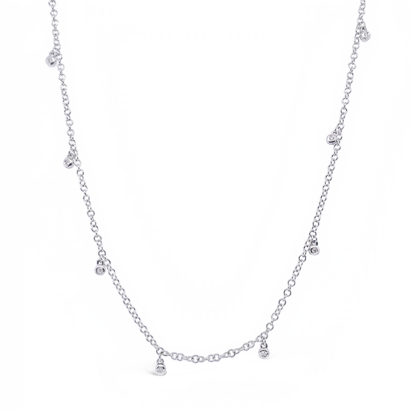 18 Karat White Gold Diamond Dangle Station Necklace