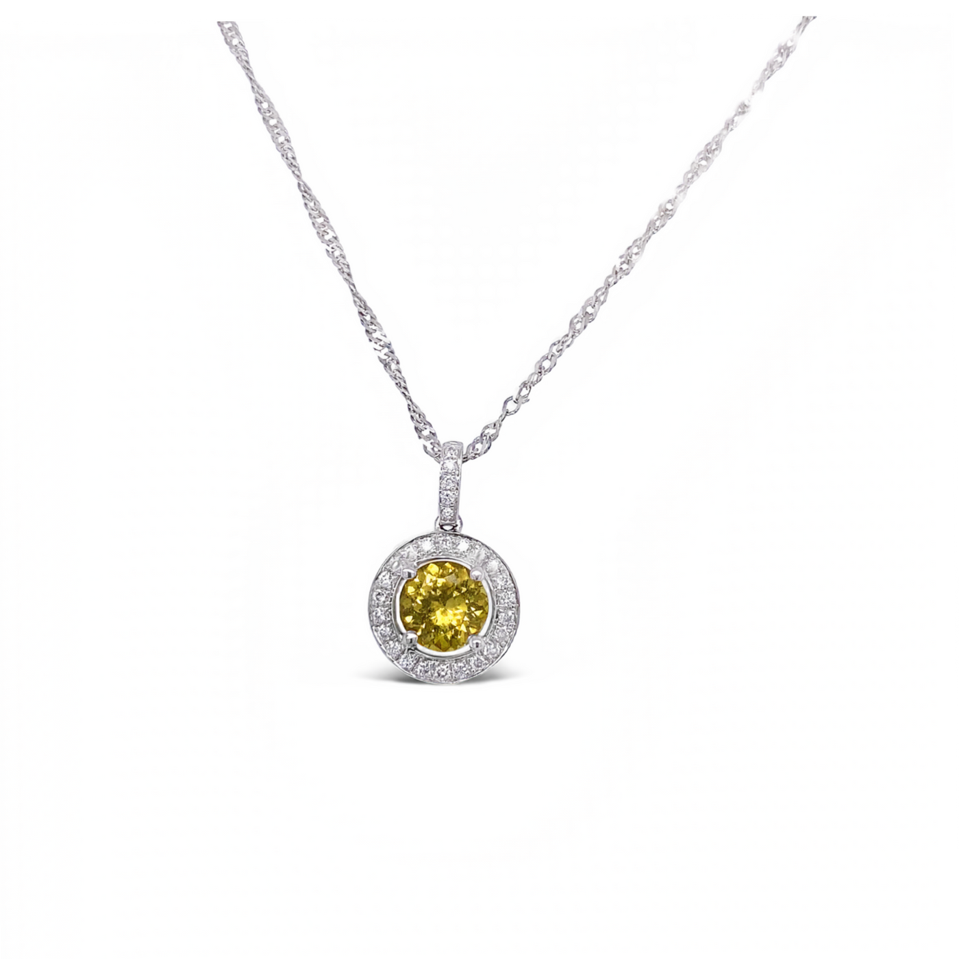 14 Karat White Gold Yellow Sapphire and Diamond Necklace